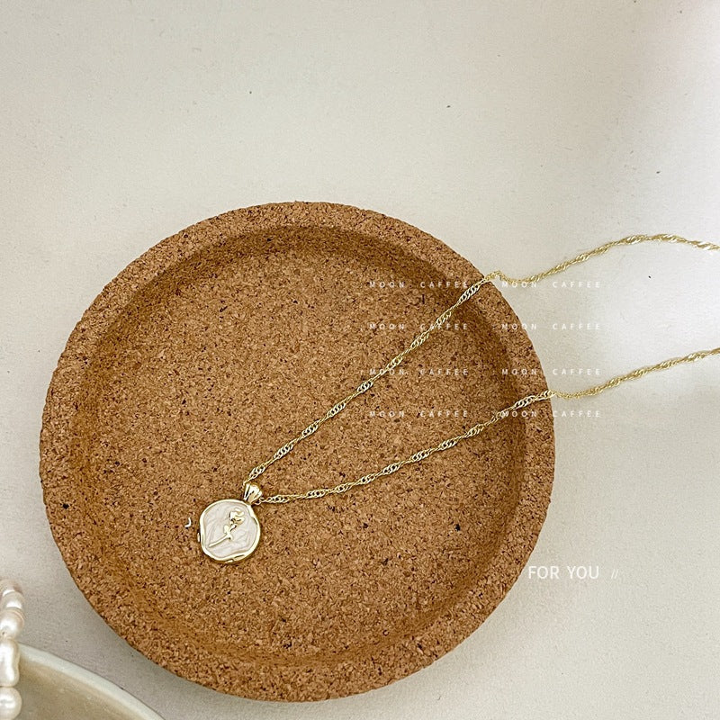 Elegant Pearl White Enamel Vintage Rose Necklaces
