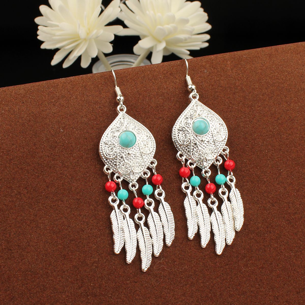 Ethnic Style Miao Sier Turquoise Tassel Earrings