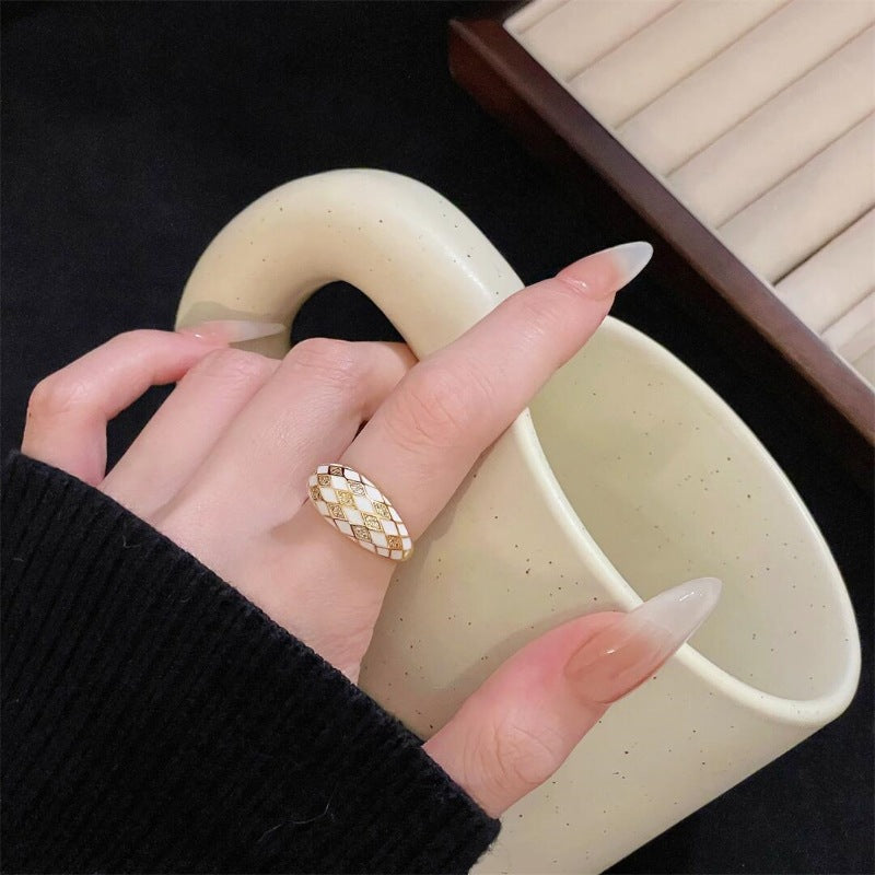 Luxury French Diamond Drip Glazed High Sense Design Rings