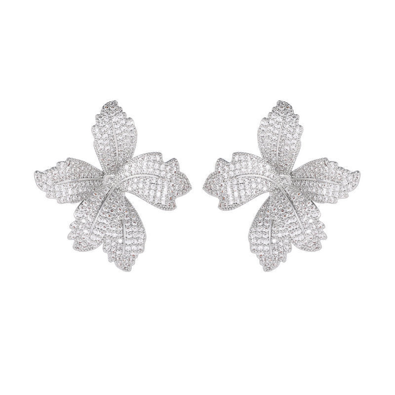 Inlaid Zircon Flower Niche Temperament Style Earrings