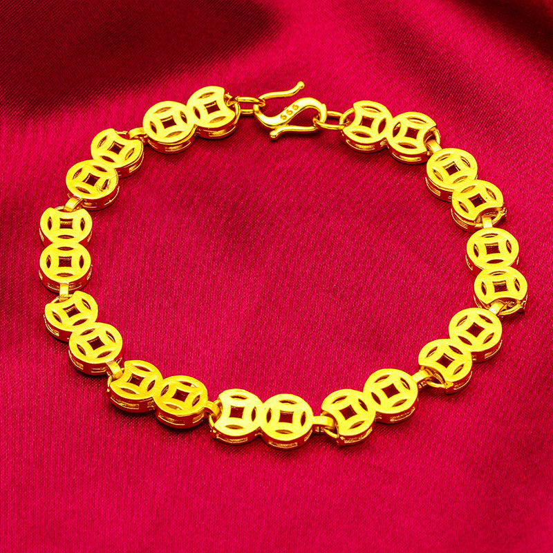 Women's Vietnam Placer Gold Coin Frosted Sandblasting Bracelets