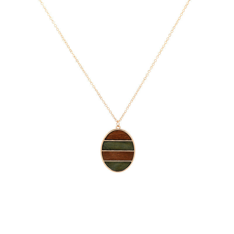Design Popular Geometric Wood Color Contrast Patchwork Necklaces