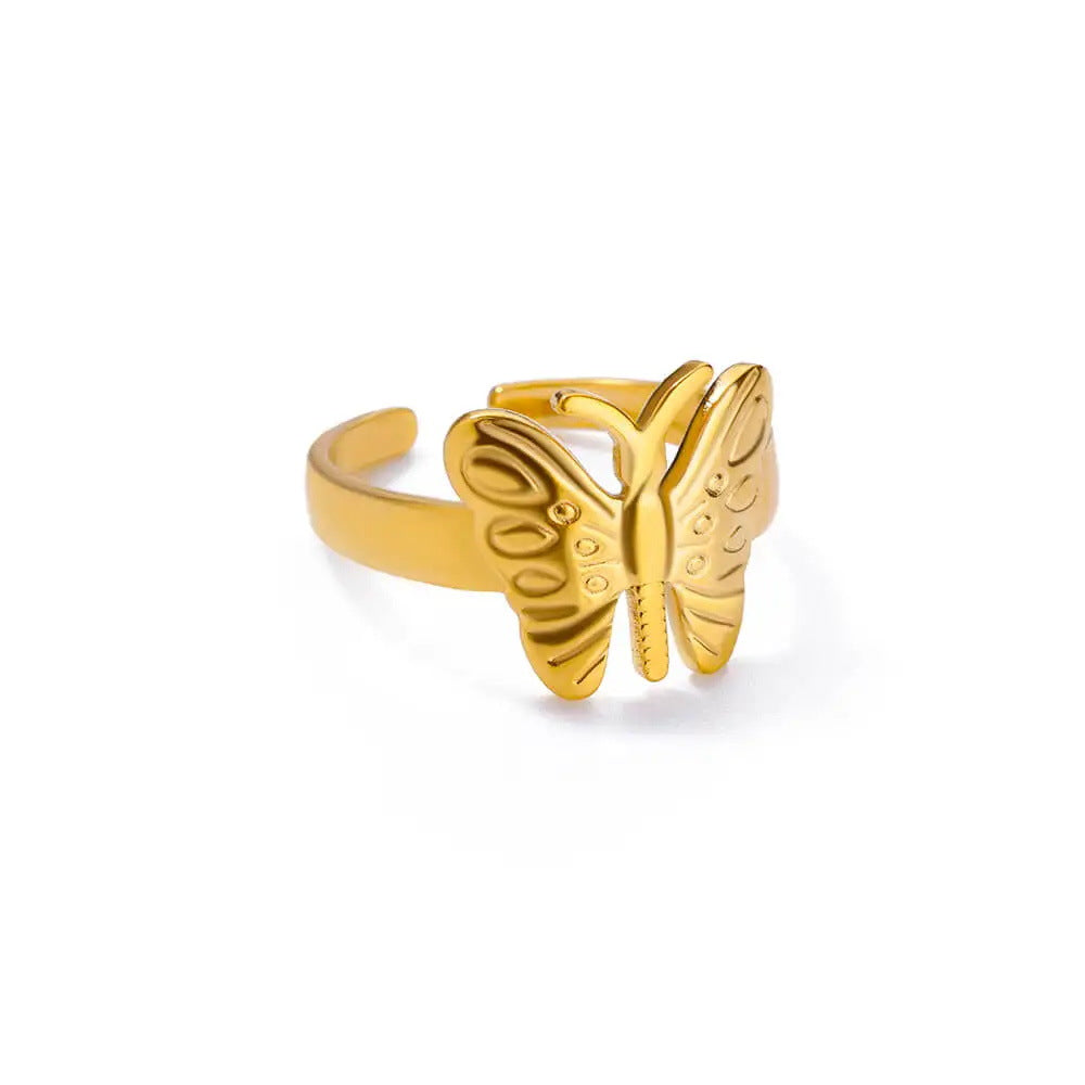 Women's Stainless Steel Butterfly Retro Popular Geometric Open Rings