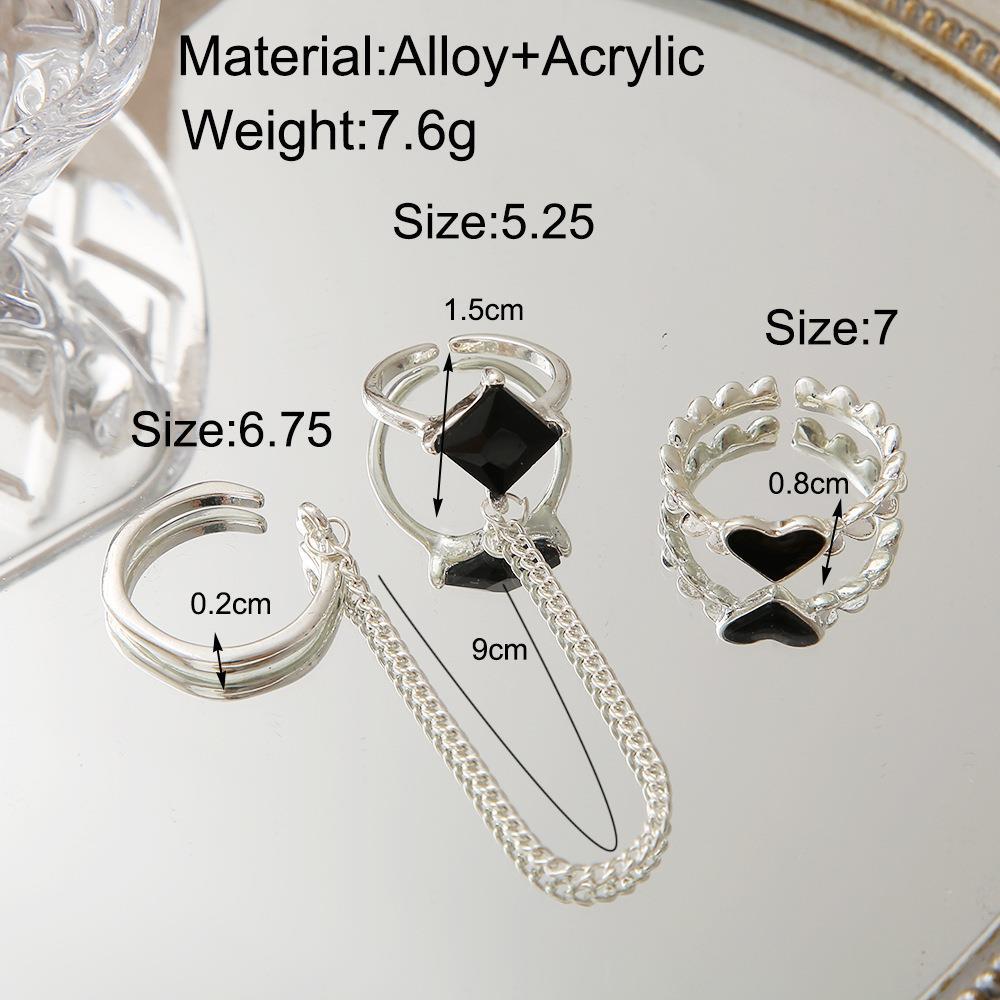 Chain Black Square Diamond Love Heart-shaped Suit Rings