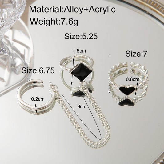 Chain Black Square Diamond Love Heart-shaped Suit Rings
