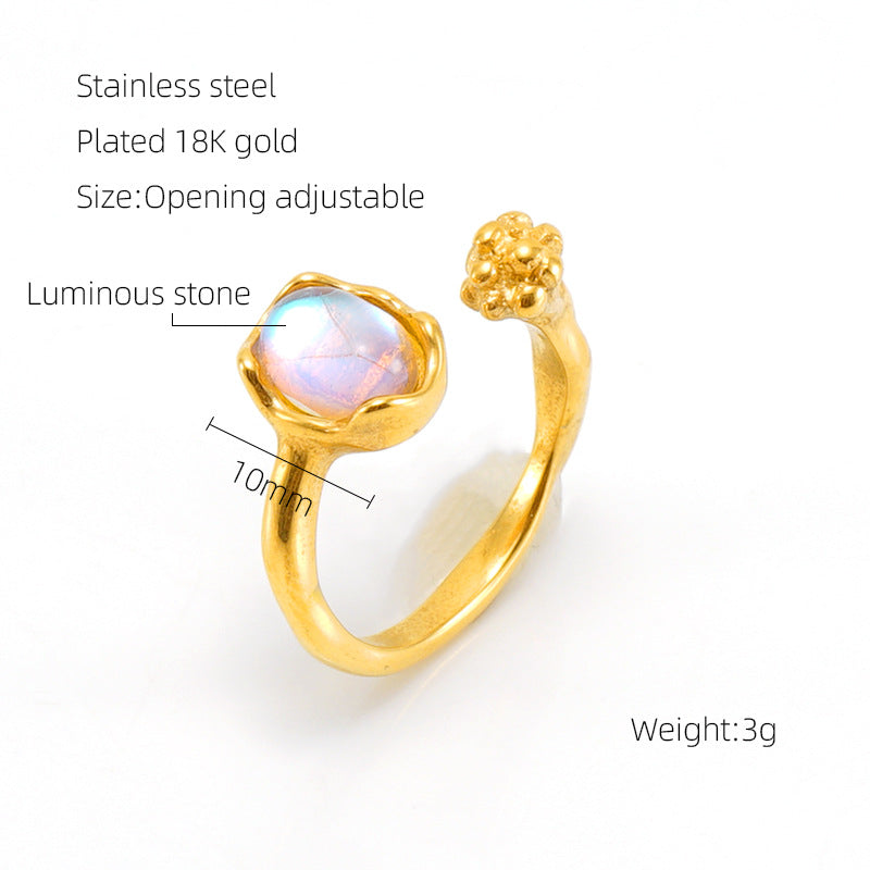 Titanium Steel Luminous Stone Open Female Rings