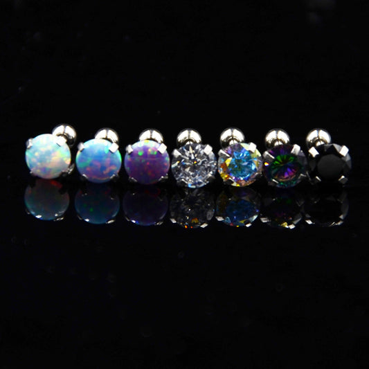 Stainless Steel Grab Opal Round Zircon Earrings