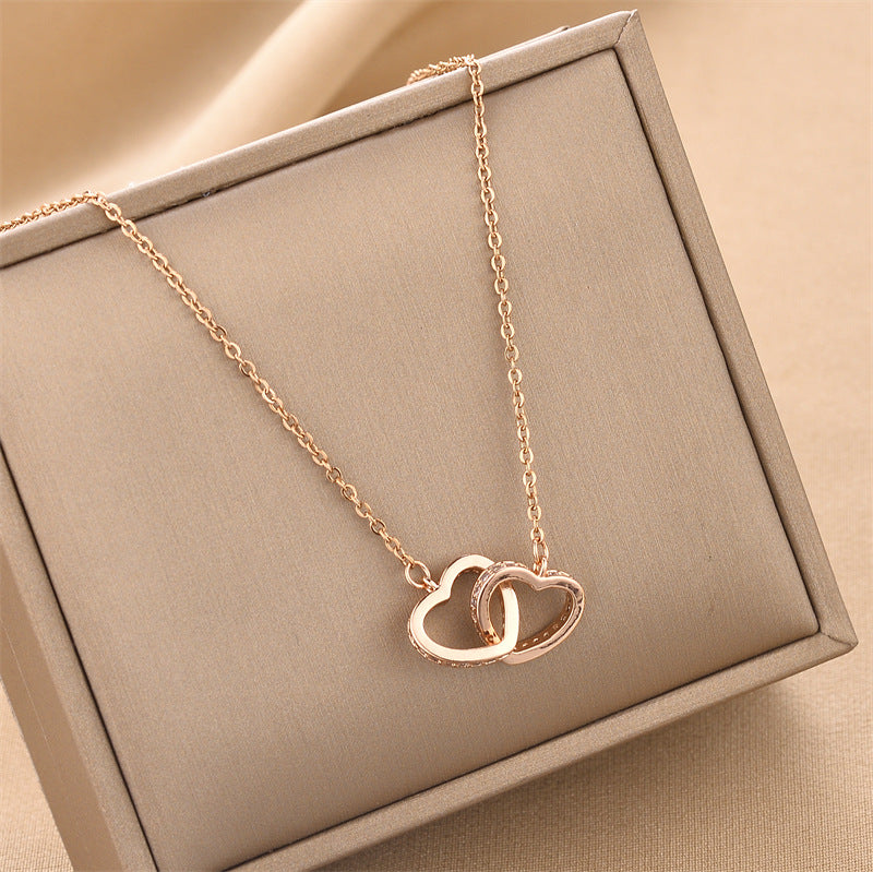 Women's Double Heart Heart-to-heart Titanium Steel Korean Necklaces