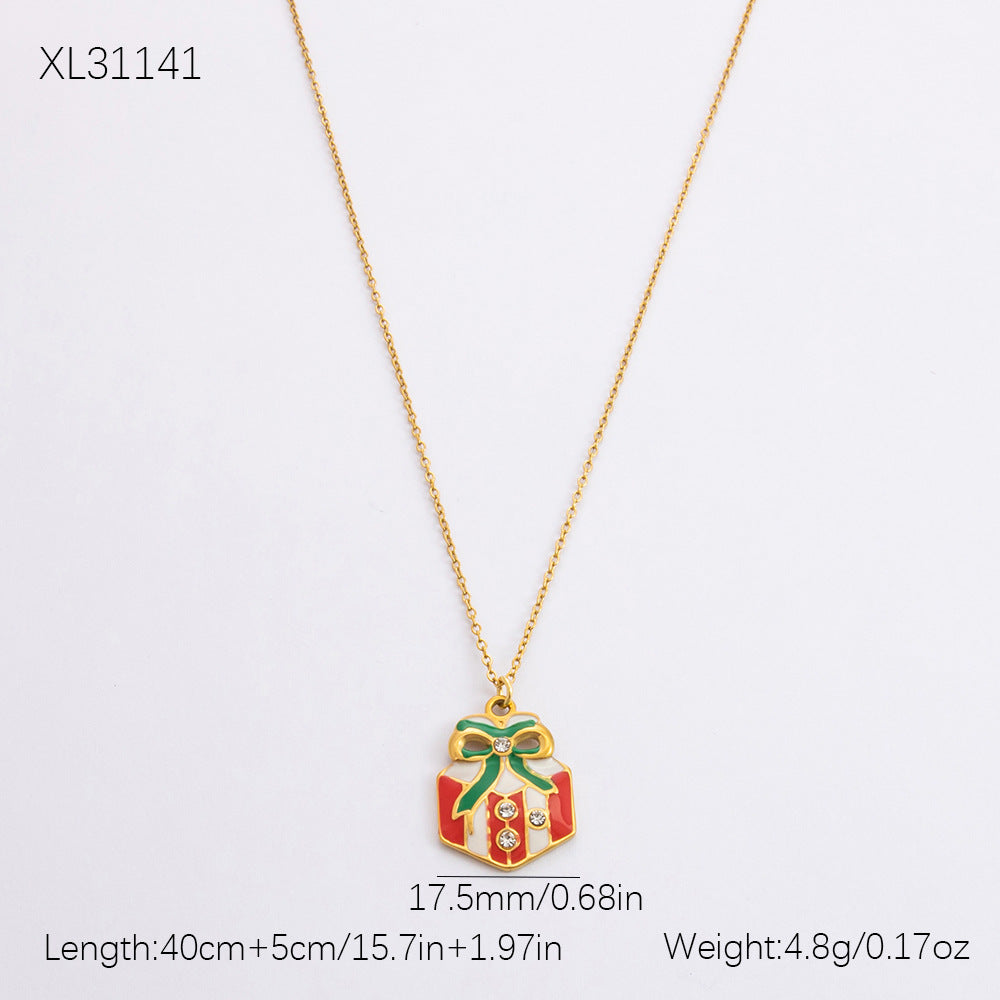 Gold Stainless Steel Christmas Elderly Snowman Necklaces
