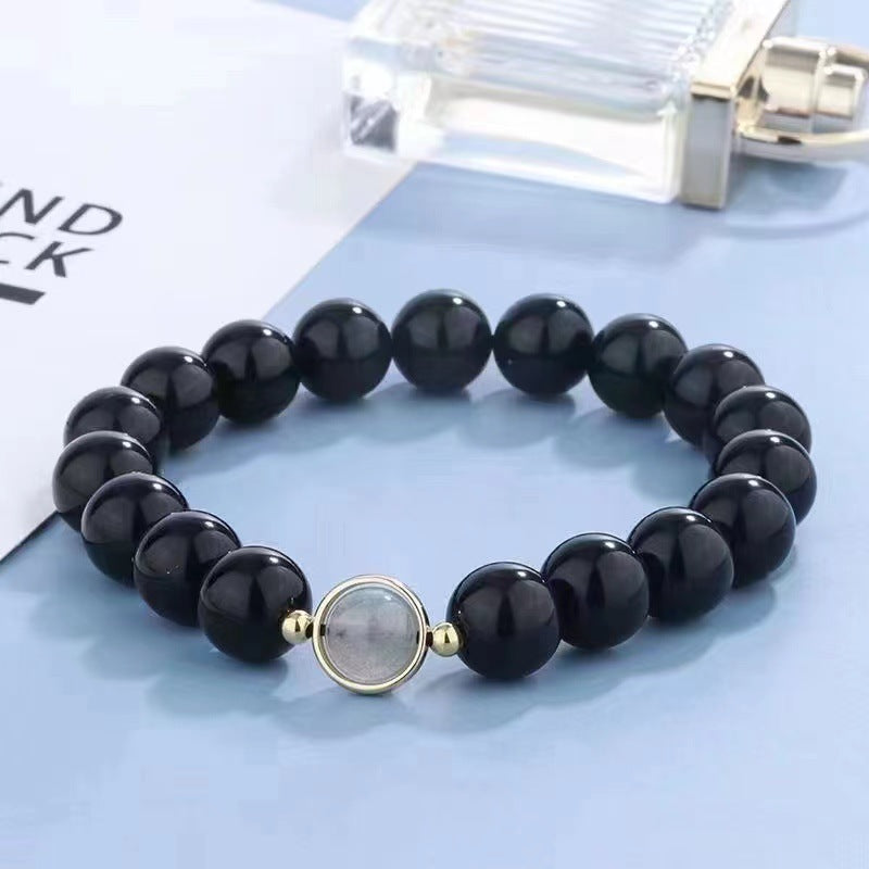 Women's Cold Door Magnetic Suction Couple Retro Style Obsidian Bracelets