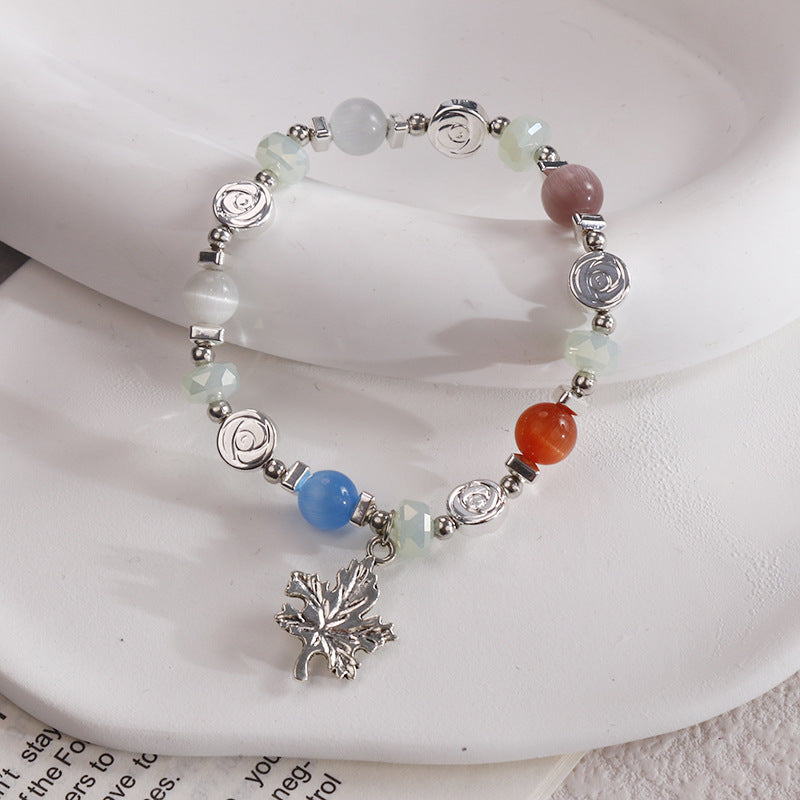 Clothing Glass Floral Beads Fresh Pastoral Tourist Attractions Elastic Bracelets