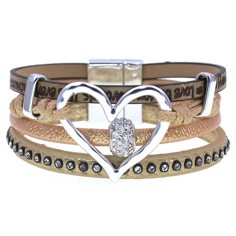 Women's Simple Big Love Leather Brace Lace Bracelets