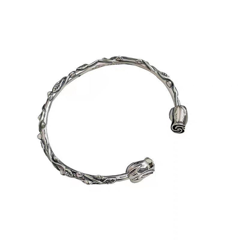Broadcast Sier High Sense Retro With Opening Thorn Rose Design Bracelets