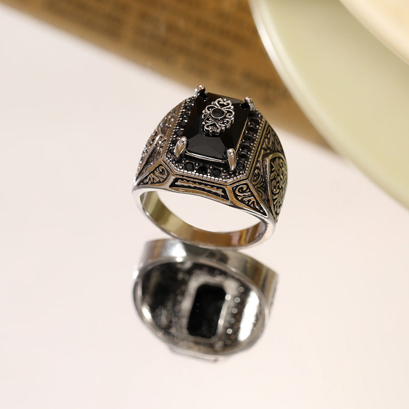 Men's Ornament Retro Black Square Alloy Punk Plating Rings