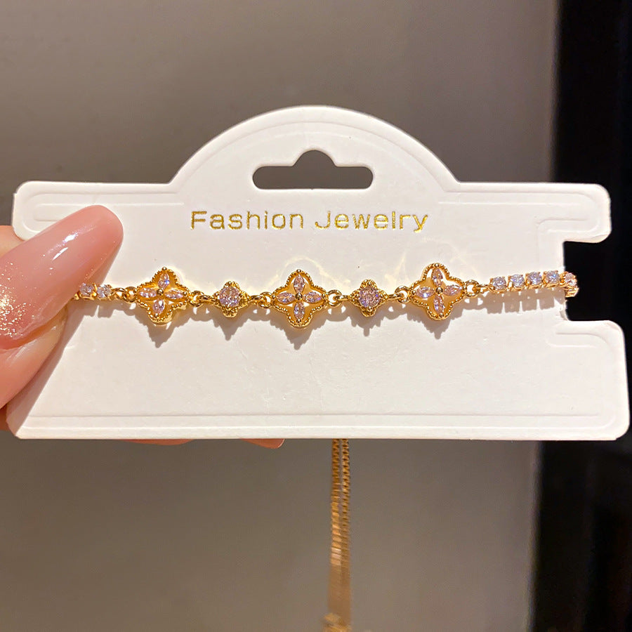 Pink Heart Diamond Flower Light Luxury Minority High Sense Fashion Bracelet