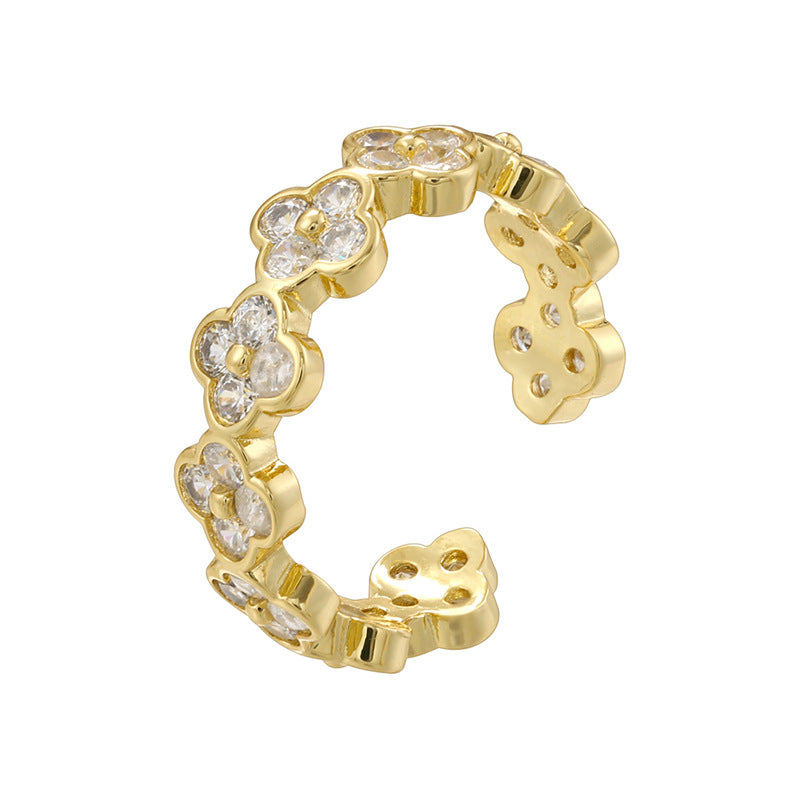 Temperament Entry Lux Gold Inlaid Color Diamond Four-leaf Clover Rings