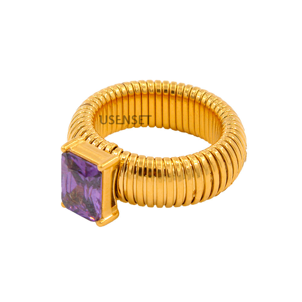 Steel Weak Elastic Color Inlaid Zircon Rings