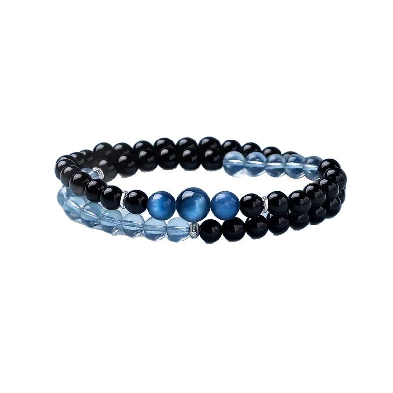 Wing Natural Clear Aquamarine Obsidian Double Female Bracelets