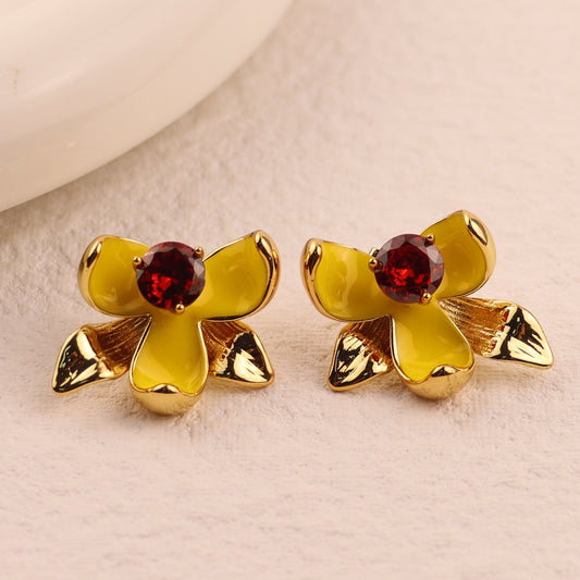 Ornament Sier Handmade Enamel Drip Glazed Earrings