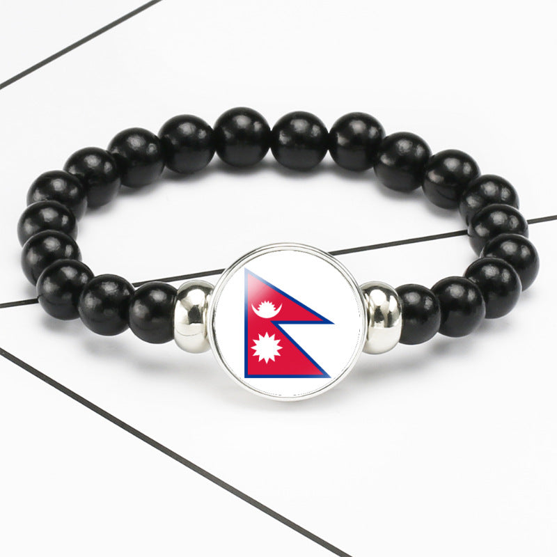 Flag Pattern Time Stone Black Elastic String Beads Bracelets