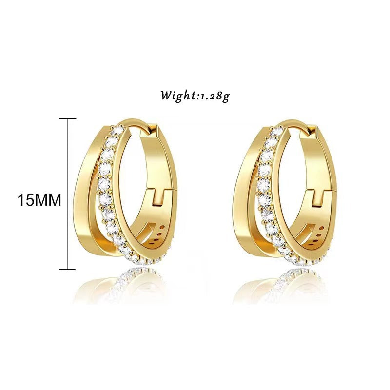 Women's Ornament Simple Graceful Copper Inlaid Zirconium Double Layer Ear Earrings