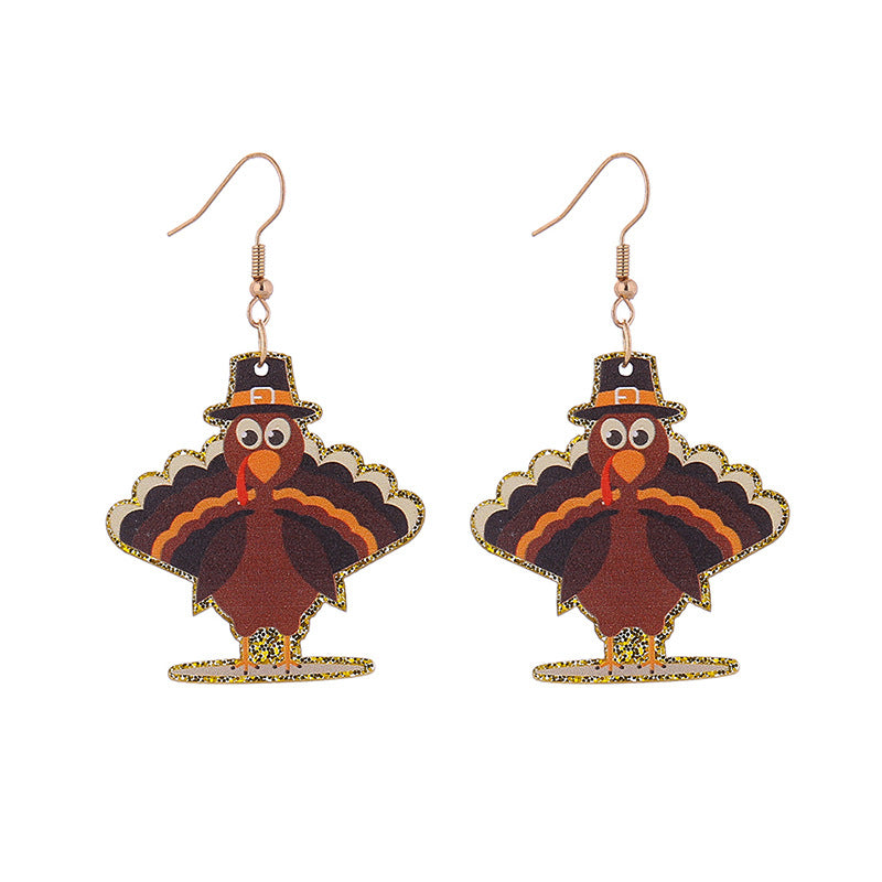 Autumn Thanksgiving Turkey Maple Leaf Party Funny Earrings