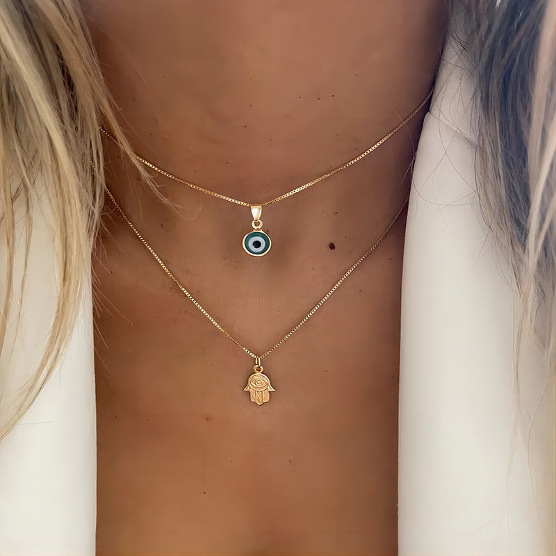 Simple Retro Devil Eye Palm Turkish Necklaces