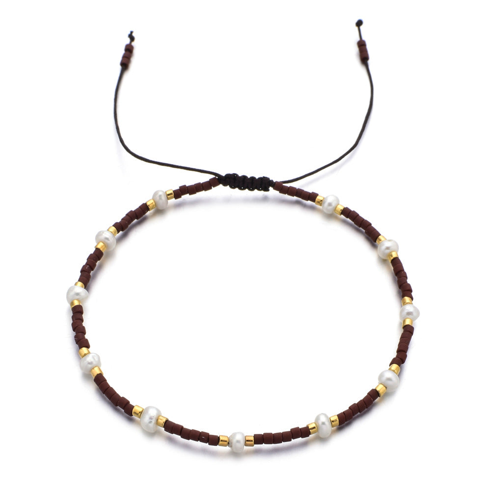 Bead Pearl Stylish Adjustable Woven Hand Strap Bracelets