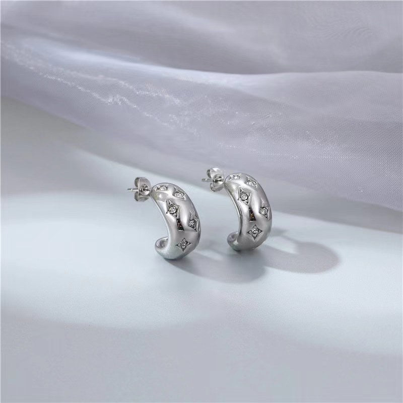 Women's Stainless Steel Rhinestone Advanced Affordable Luxury Earrings