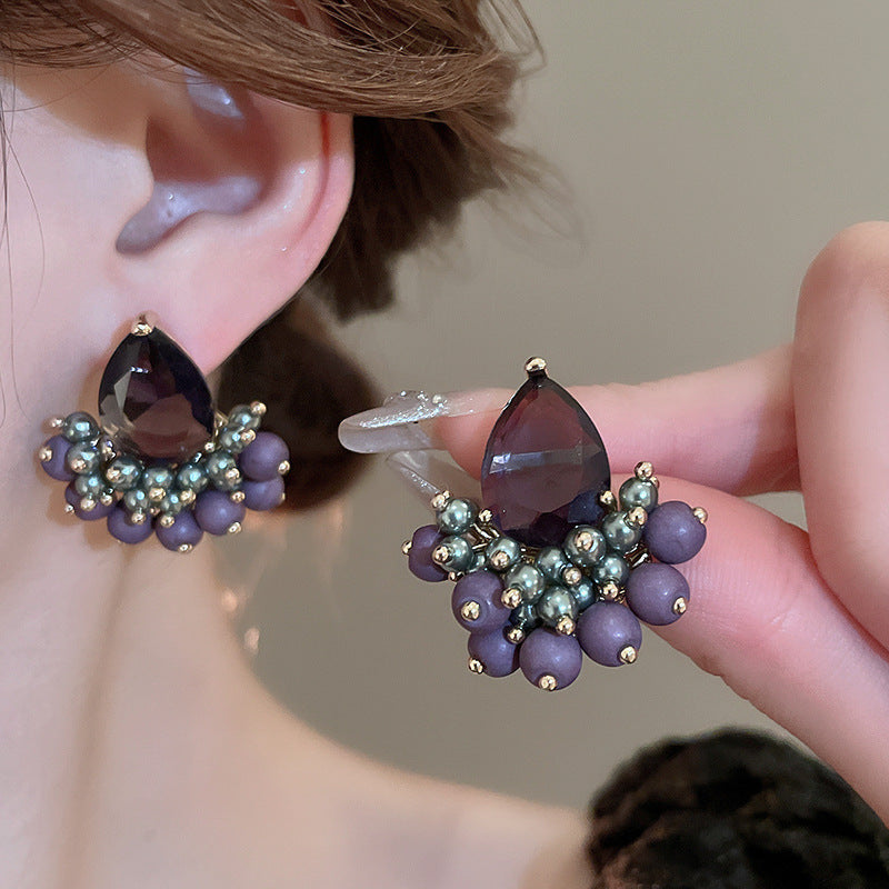 Women's Real Gold Electroplated Sier Needle Gradient Artificial Crystal Earrings