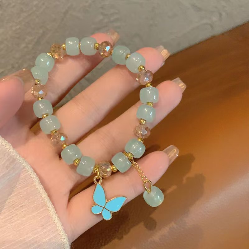 Imitation Jade Flower Butterfly Crystal Glass Bracelets