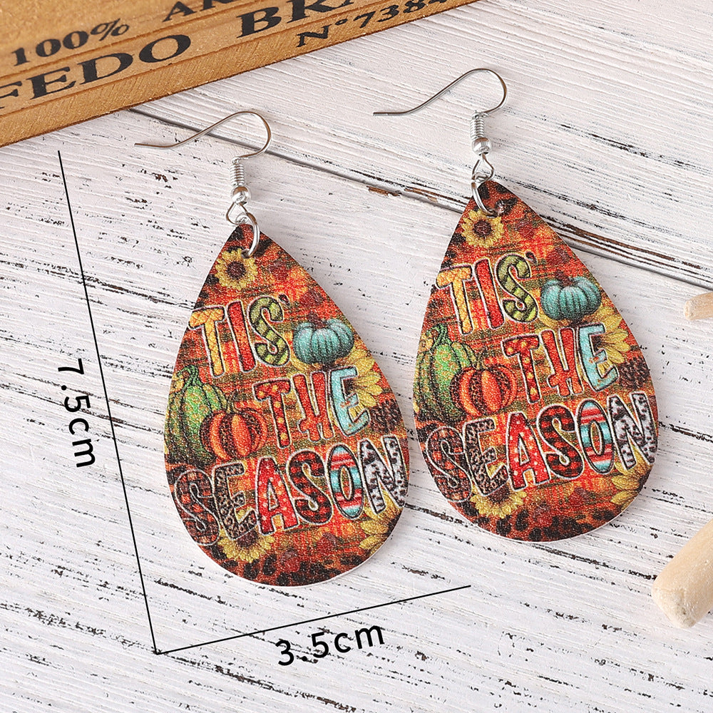 Autumn Harvest Pumpkin Sunflower Leopard Water Drop Earrings