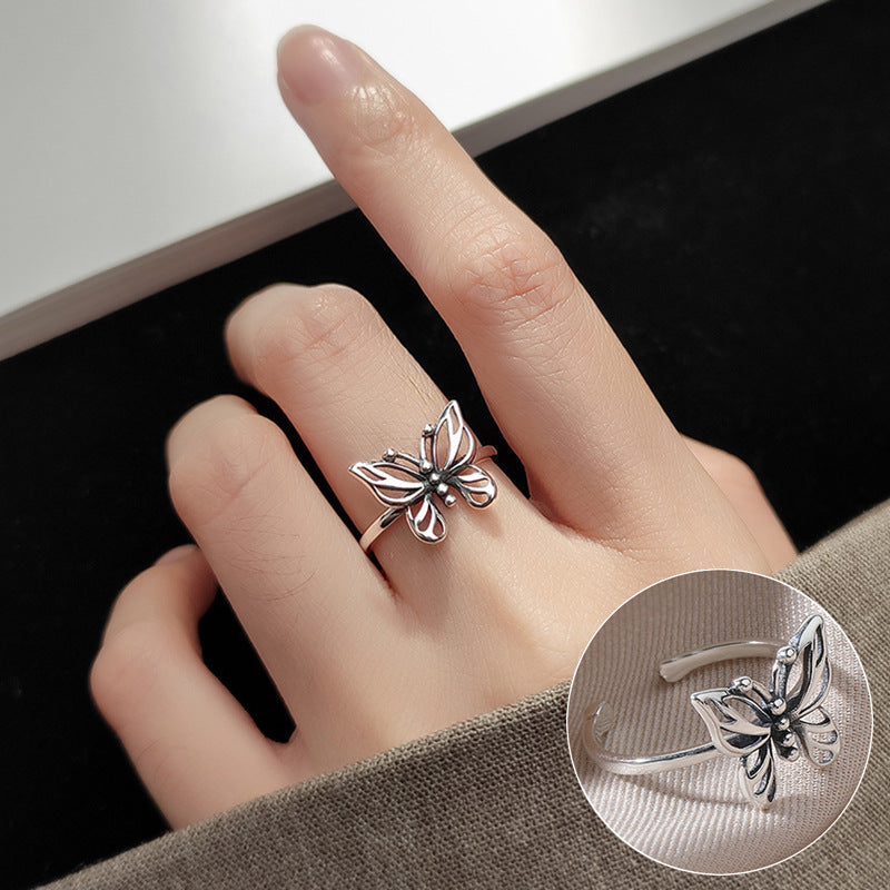 Butterfly Female Twin Elegant Personality Sier Rings
