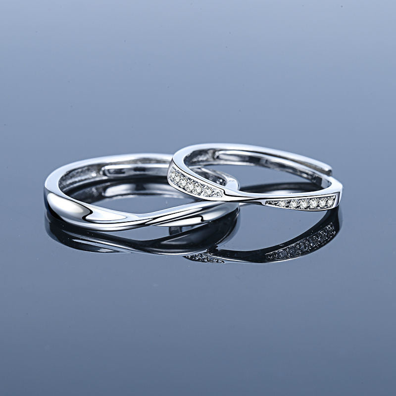 Women's & Men's Couple Sier Plated Jewelry Open Live Rings