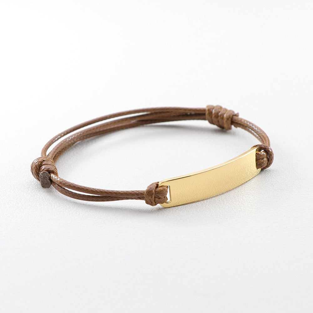 Polished Titanium Steel Curved Piece Leather Rope Bracelets
