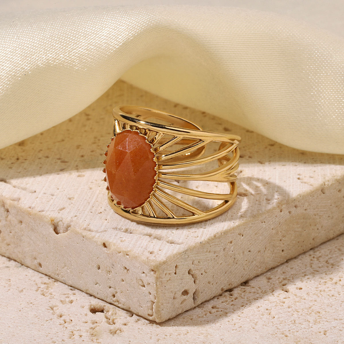 French Counter Titanium Steel Red Pattern Natural Rings