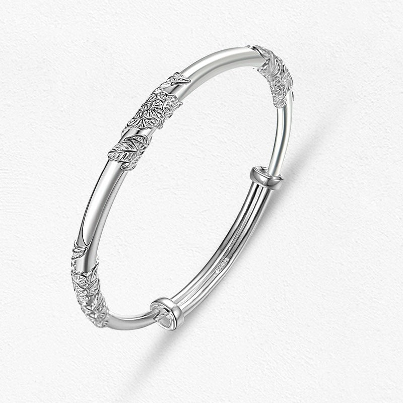 White Copper Sier-plated Push-pull Flower Simple Fashion Solid Female Girlfriend Bracelets