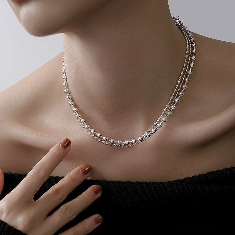 Women's Twin Round Beads Titanium Steel Design Necklaces