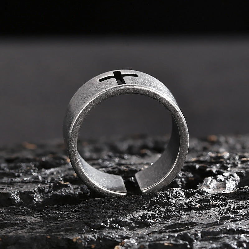 Men's Personality Hipster Black Retro Distressed Titanium Rings