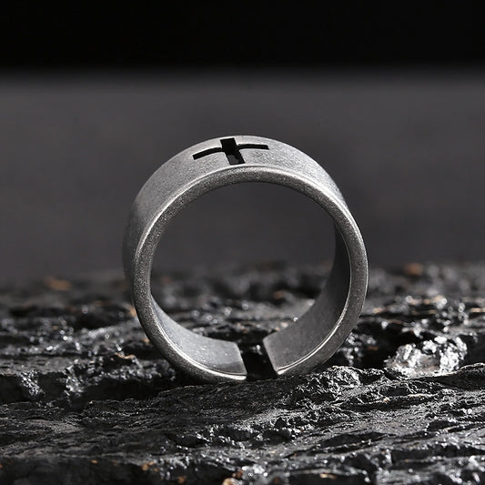 Men's Personality Hipster Black Retro Distressed Titanium Rings