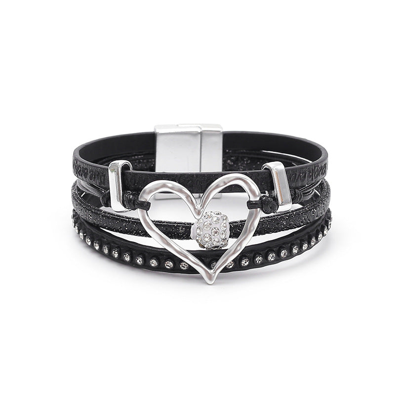 Women's Simple Big Love Leather Brace Lace Bracelets