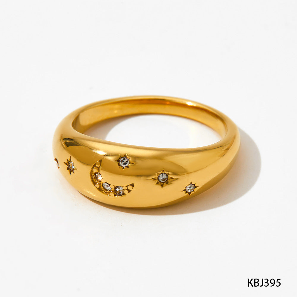 Stainless Steel Retro Star Moon Design Rings