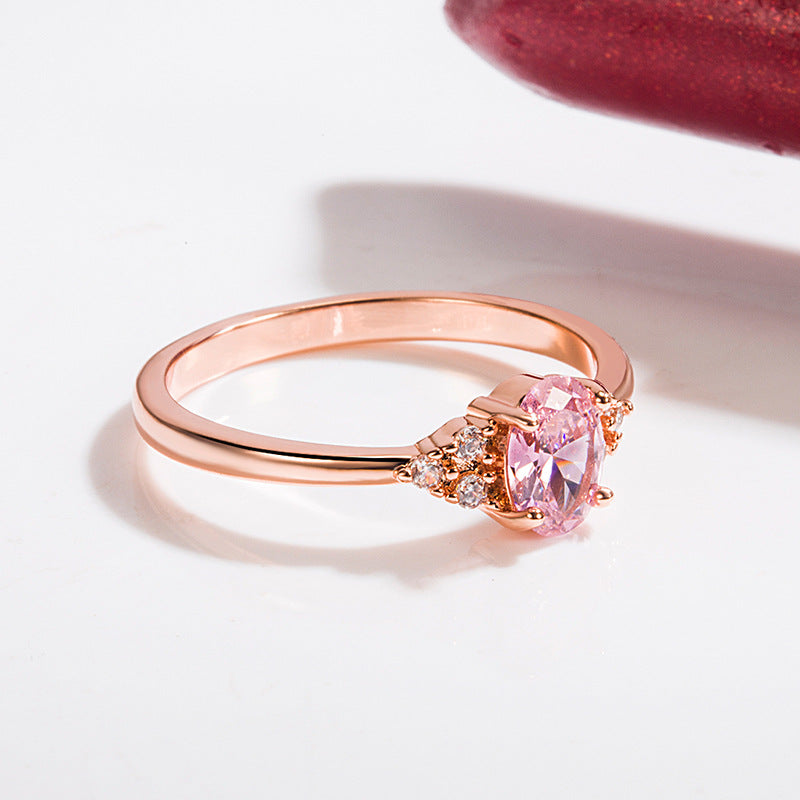 Pink Zircon Female Gold Light Luxury Small Egg-shaped Rings