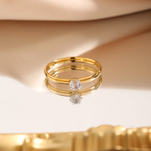 Steel Female Micro Inlaid Zircon Simple Rings