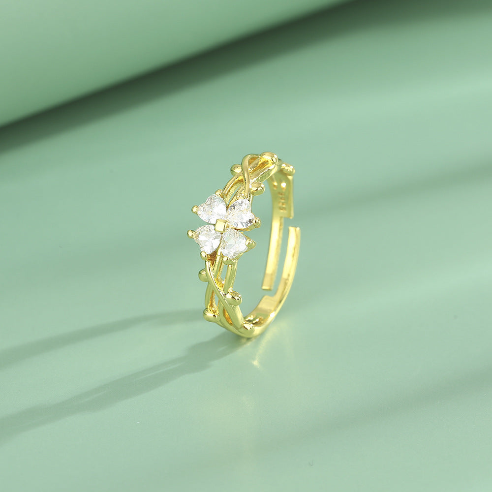 Zircon Clover Super Flash Love Index Rings