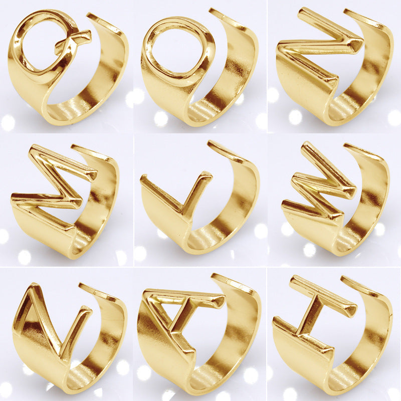 Gold-plated Letter Combination Open Personality Hollow Out Index Rings