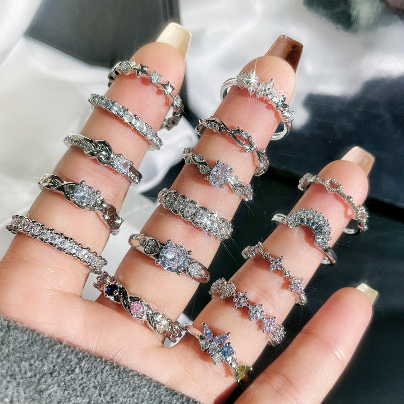 Exquisite Small Simple Inlaid Open-end Zircon Female Rings