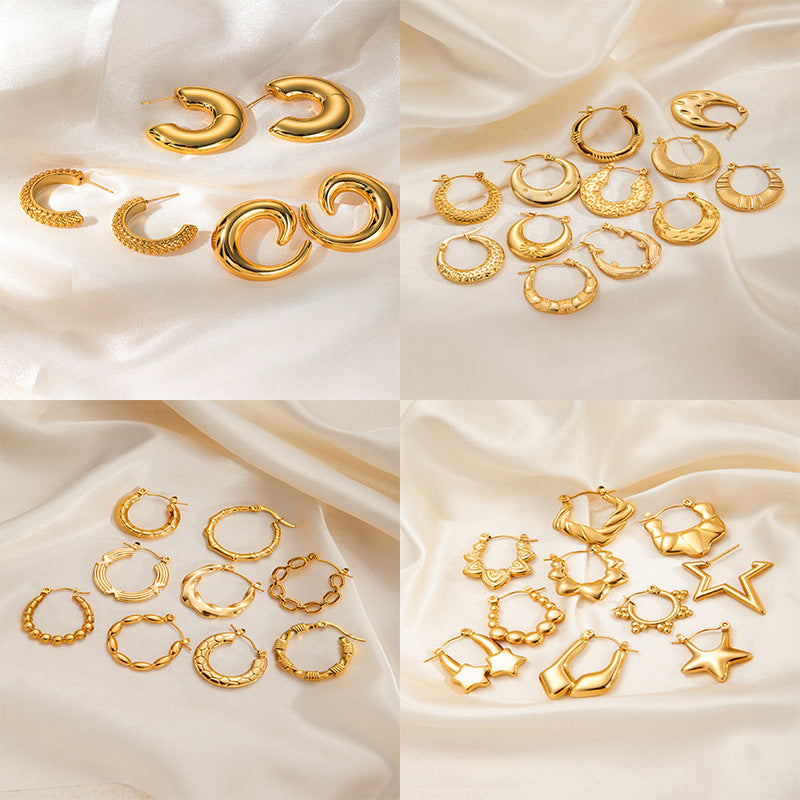 Stainless Steel Ginkgo Leaf Petals Golden Earrings