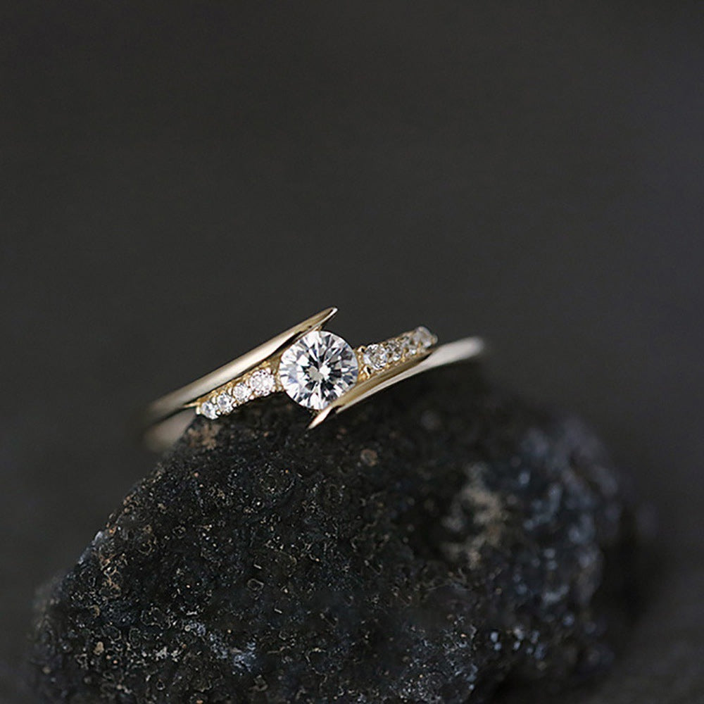 Women's Style Personalized Fashion Zircon Crystal Gold French Rings