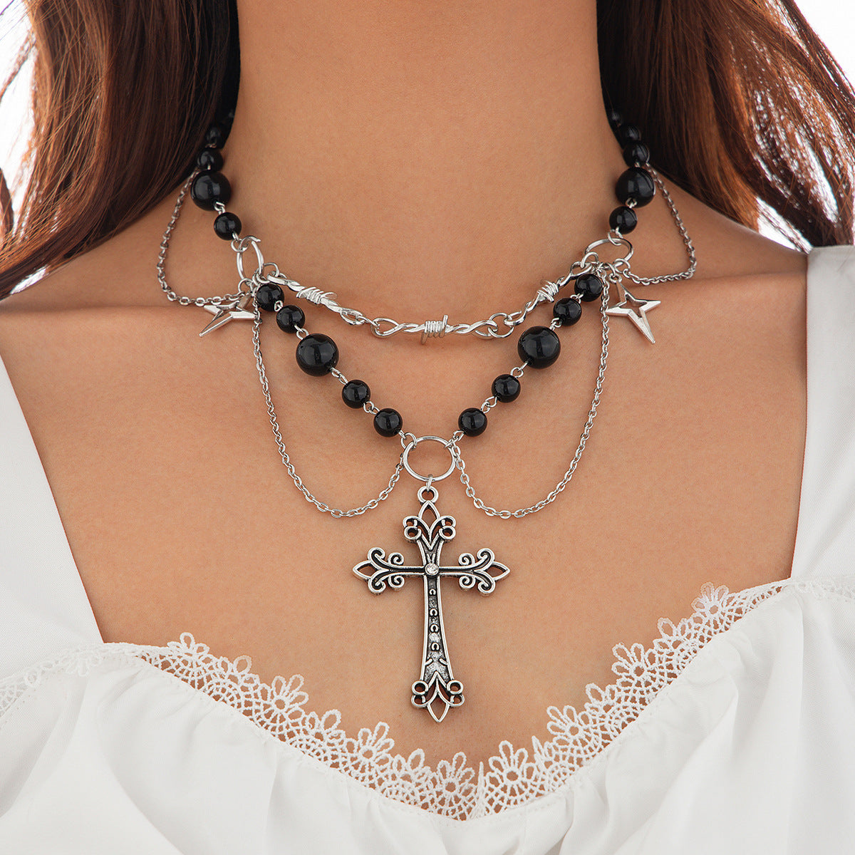 Cross Metal Bow Small Fresh Alloy Imitation Pearl Necklaces